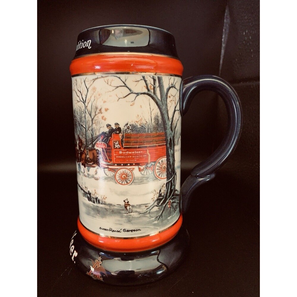 1990 Budweiser Holiday Christmas Stein Beer Mug  An American Tradition CS112